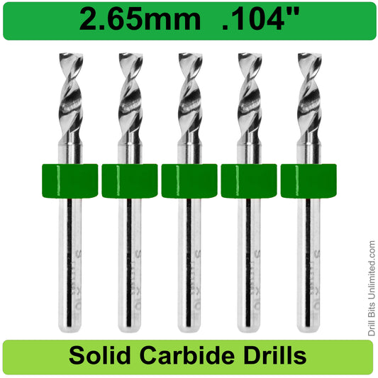 .1043" 2.65mm #37 - Drill Bits - FIVE Piece Set with 1/8" Shanks Solid Carbide .104"