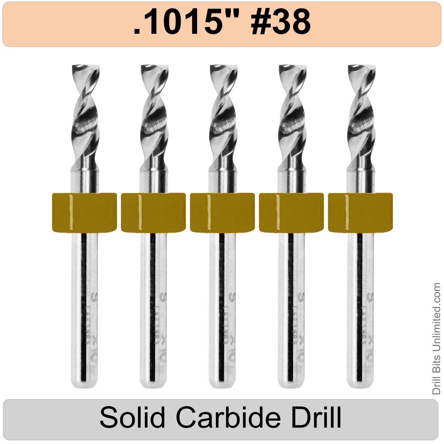 .1015" #38 - Drill Bits - FIVE Piece Set with 1/8" Shanks Solid Carbide