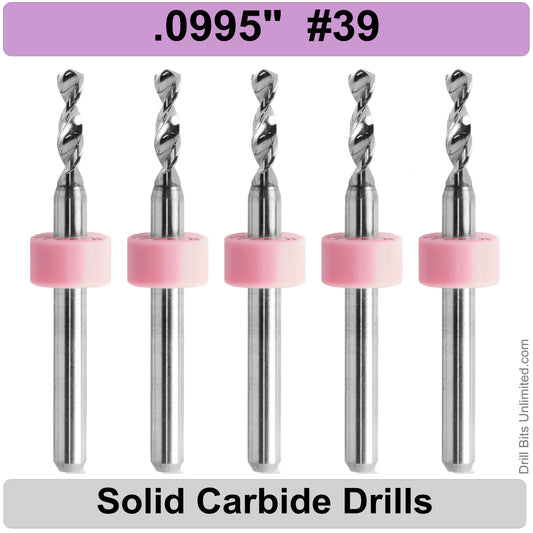 .0995 #39 - Drill Bits - FIVE Piece Set with 1/8" Shanks Solid Carbide