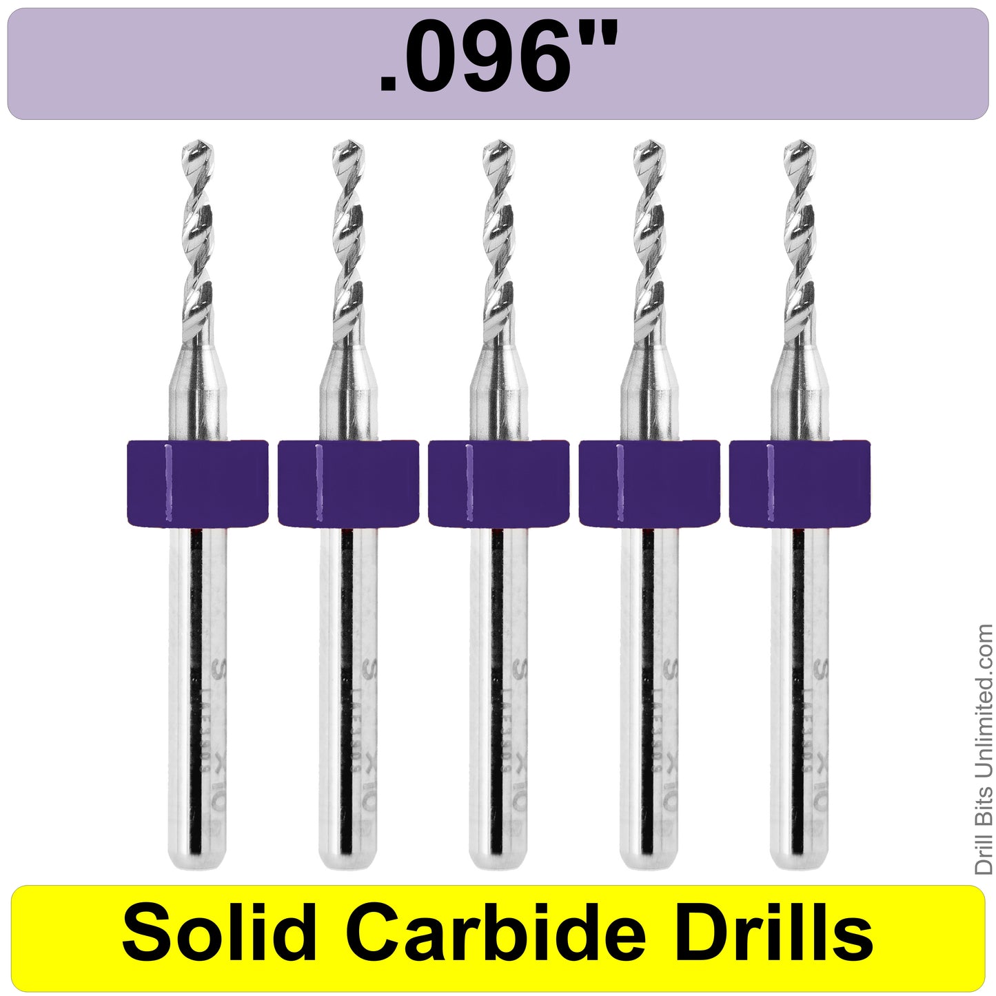 .096" #41 - Drill Bits - FIVE Piece Set with 1/8" Shanks Solid Carbide