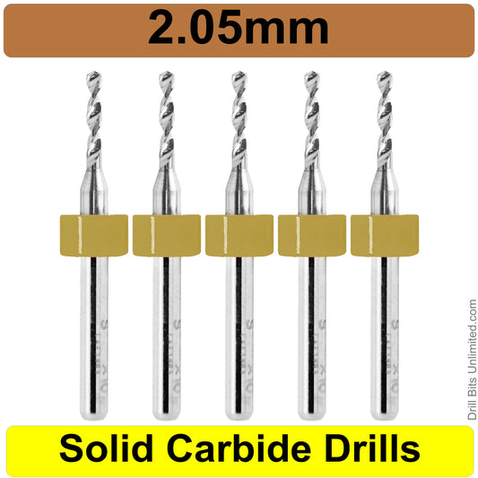 .081" #46 2.05mm - Drill Bits - FIVE Piece Set with 1/8" Shanks Solid Carbide .0807"