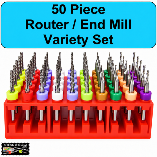 .0315"–.0945" / 0.80–2.40mm Carbide Router & 2-Flute End Mill Variety Set – 50 Pc – RX1