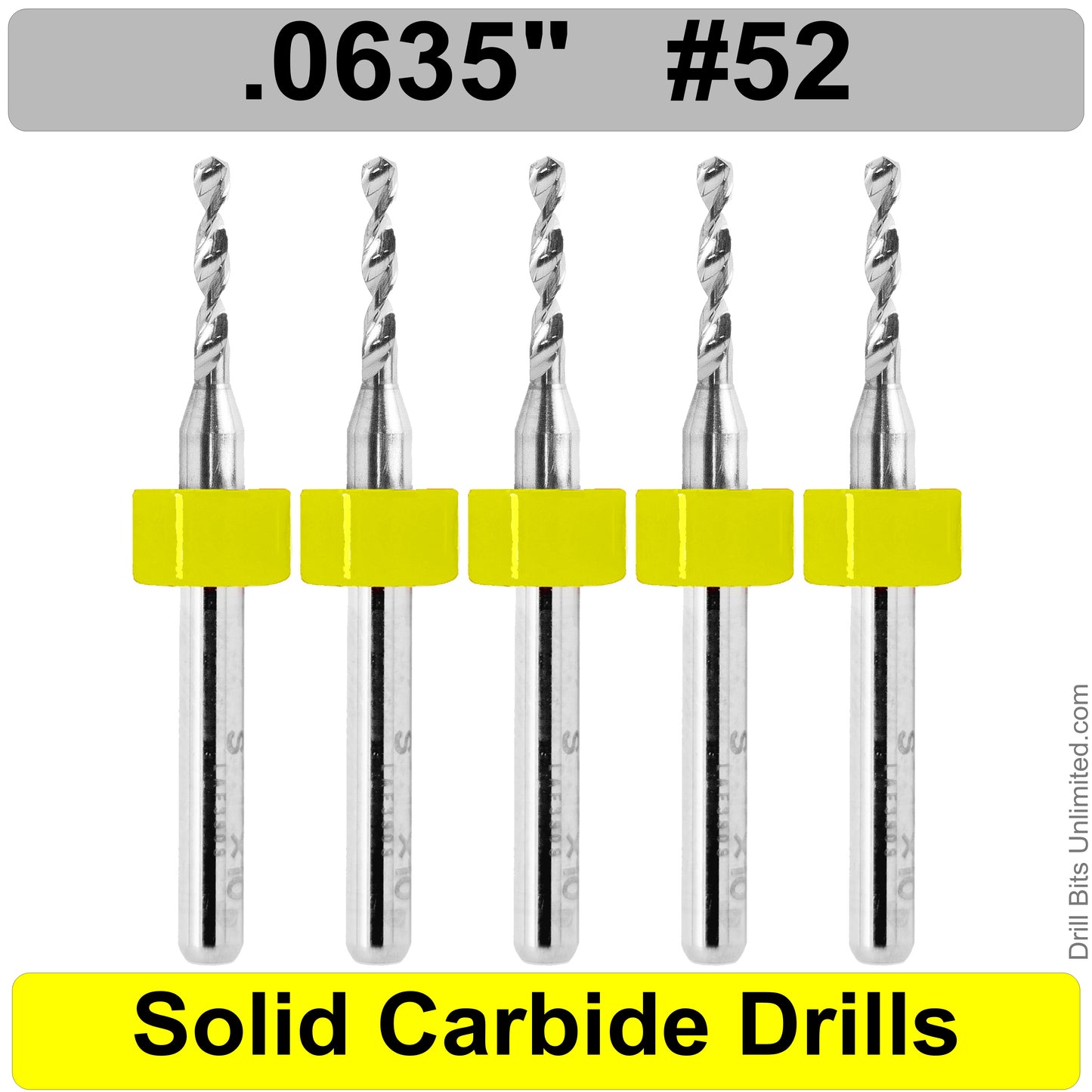 .0635" #52 - Drill Bits - FIVE Piece Set with 1/8" Shanks Solid Carbide