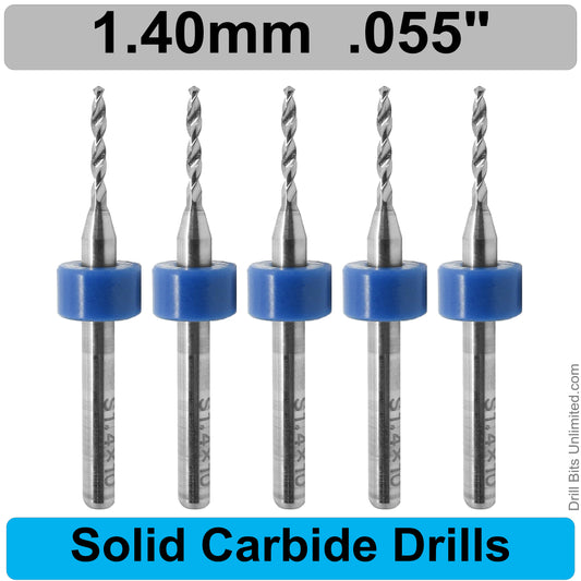 .055" 1.40mm - Drill Bits - FIVE Piece Set with 1/8" Shanks Solid Carbide 1.4mm