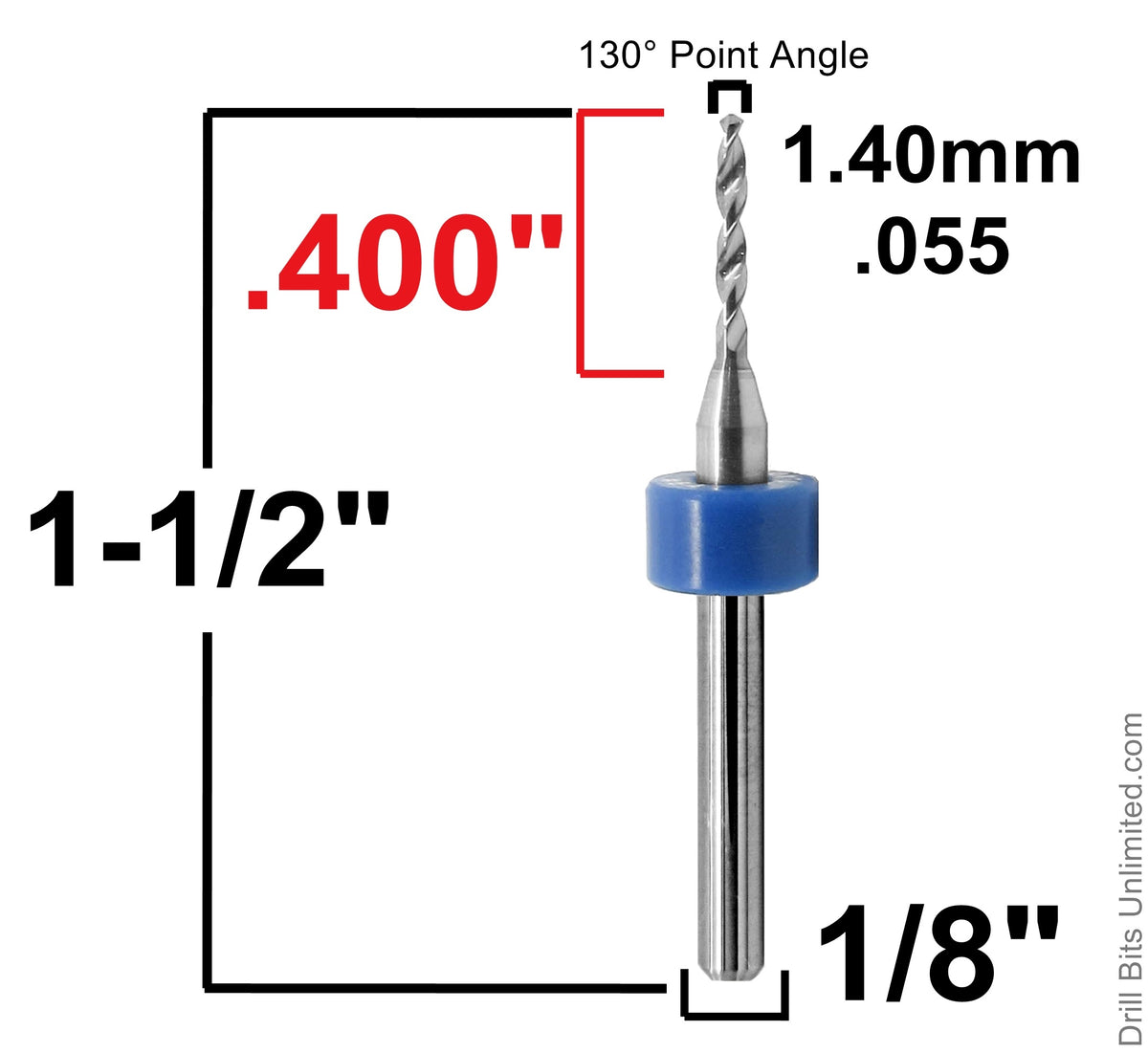 1.40mm (.0551") x .400" FL Carbide PCB Drill – 20mm LPKF Ring – 1 or 5 Pack