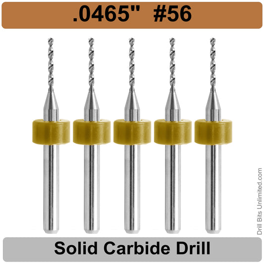 .0465" #56- Drill Bits - FIVE Piece Set with 1/8" Shanks Solid Carbide