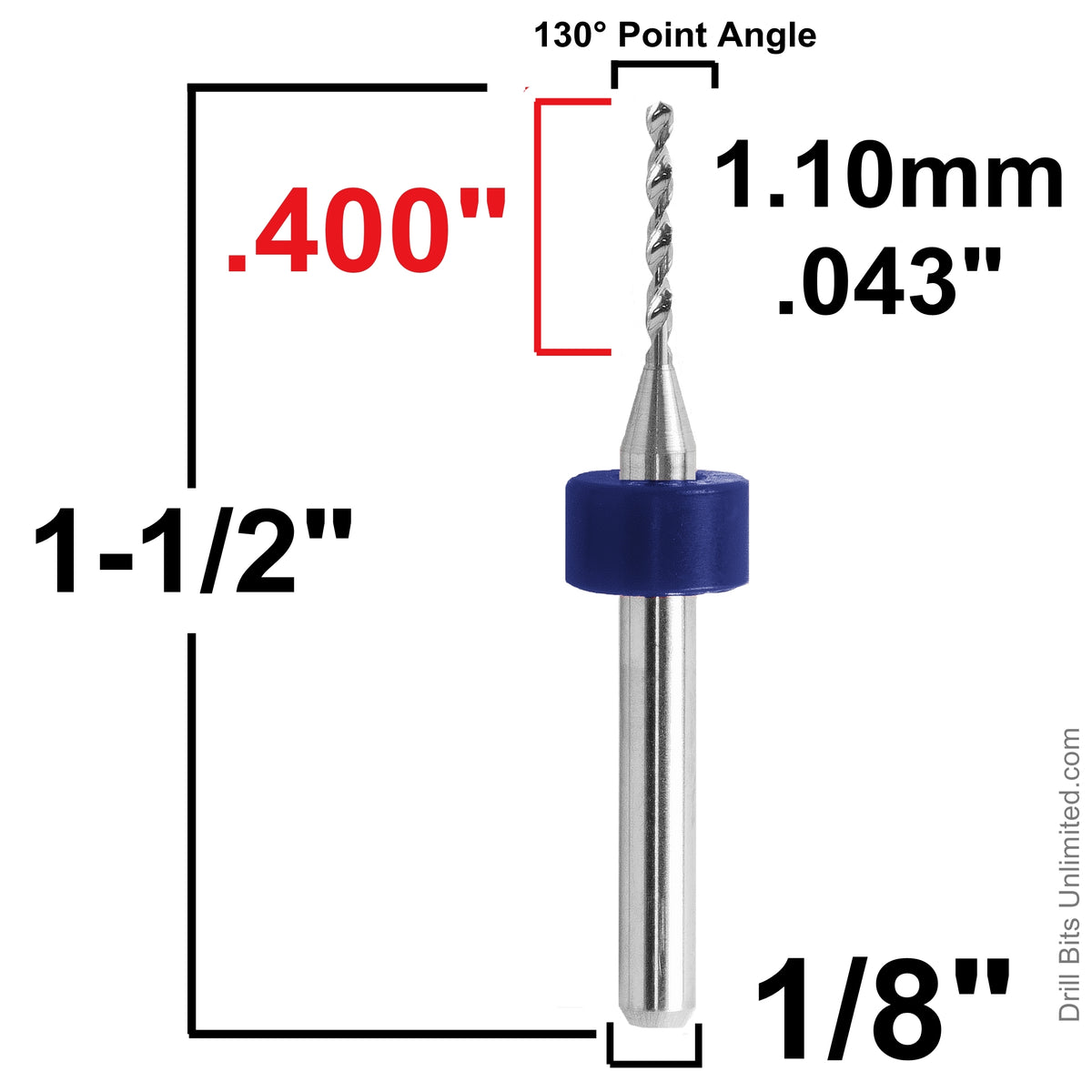 1.10mm (.0433") x .400" FL Carbide PCB Drill – 20mm LPKF Ring – 1 or 5 Pack