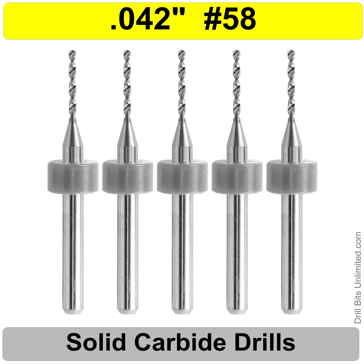 .042" #58 - Drill Bits - FIVE Piece Set with 1/8" Shanks Solid Carbide