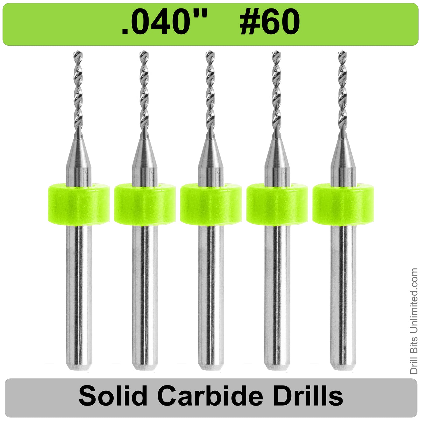 .040" #60 - Drill Bits - FIVE Piece Set with 1/8" Shanks Solid Carbide .04"