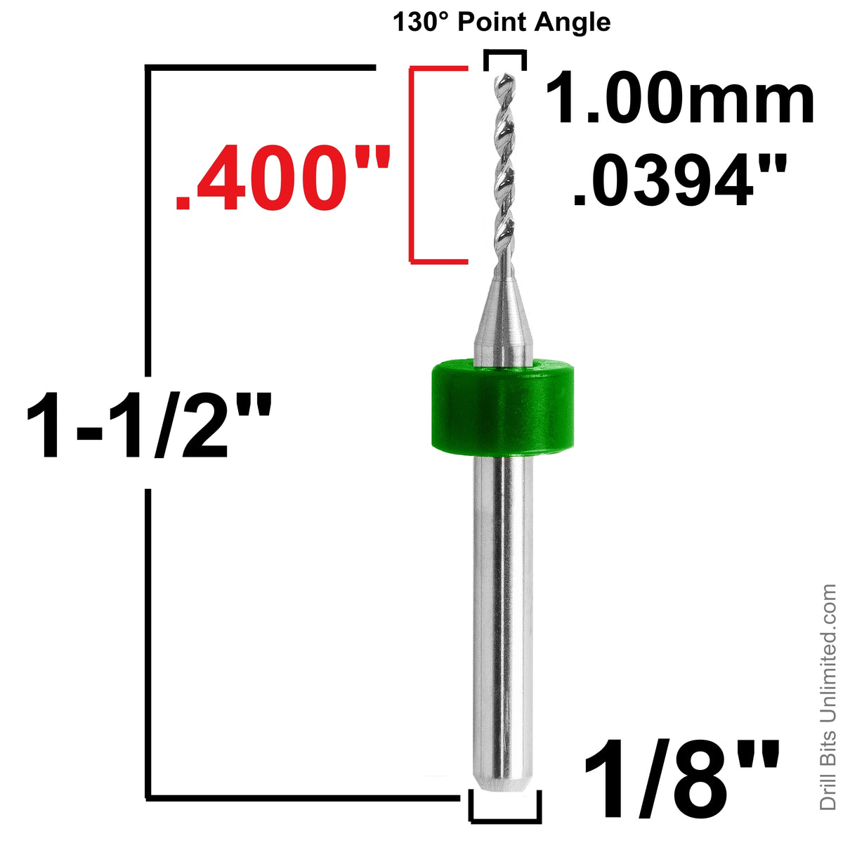 1.00mm (.0394") x .400" LOC Carbide PCB Drill – 20mm LPKF Ring – 1 or 5 Pack