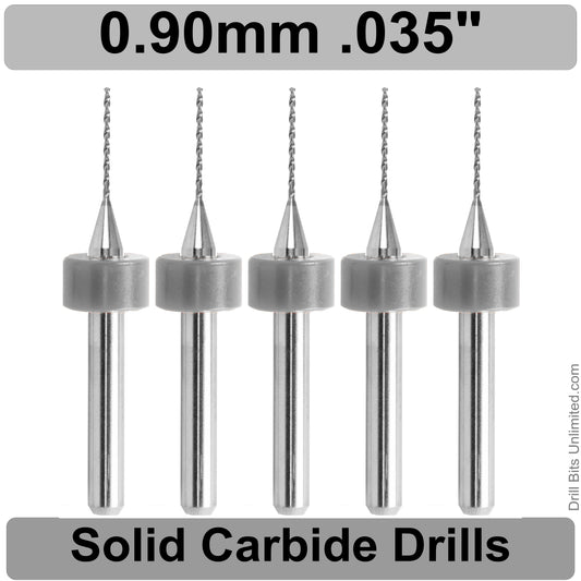 .035" .9mm #65 - Drill Bits - FIVE Piece Set with 1/8" Shanks Solid Carbide