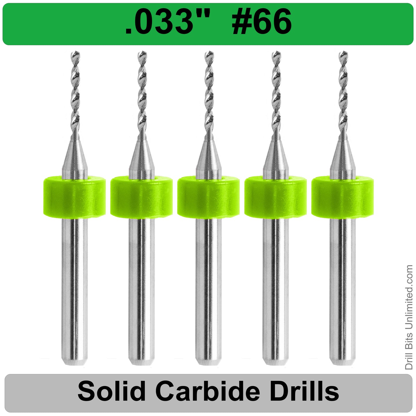 .033" .85mm #66 - Drill Bits - FIVE Piece Set with 1/8" Shanks Solid Carbide