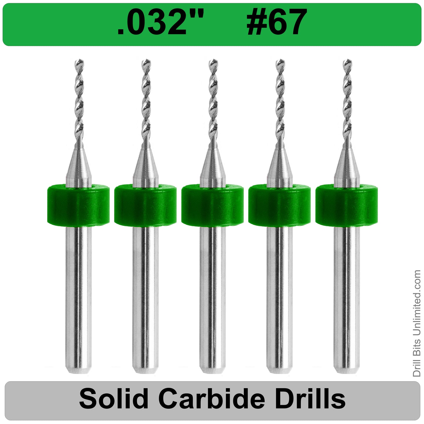 .032" #67 - Drill Bits - FIVE Piece Set with 1/8" Shanks Solid Carbide