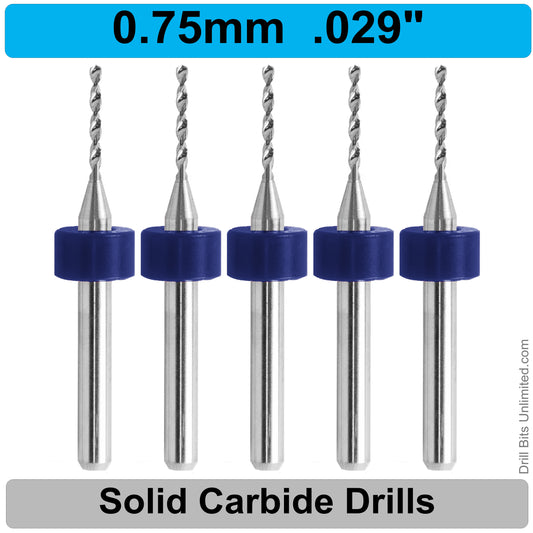 .029" .65mm #69 - Drill Bits - FIVE Piece Set with 1/8" Shanks Solid Carbide