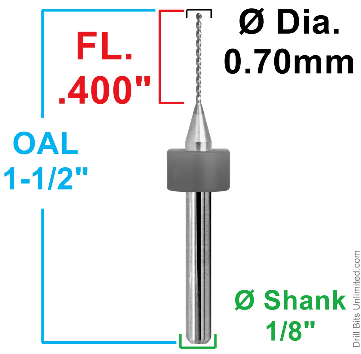 0.70mm (.0276") x .400" FL Carbide PCB Drill – 20mm LPKF Ring – 1 or 5 Pack
