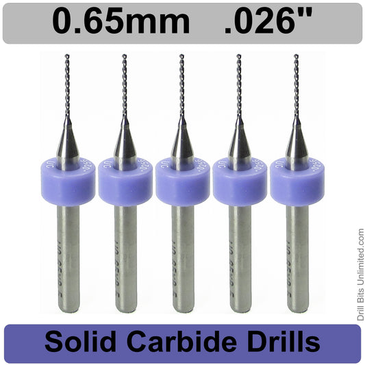 .026" .65mm #71 - Drill Bits - FIVE Piece Set with 1/8" Shanks Solid Carbide .0256"