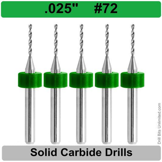 .025" #72 - Drill Bits - FIVE Piece Set with 1/8" Shanks Solid Carbide