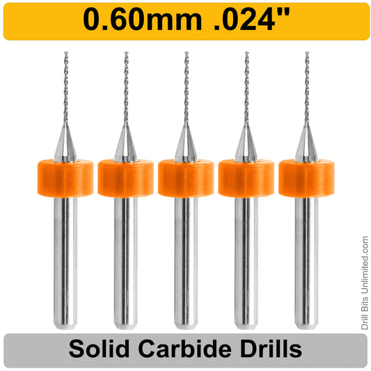 .024" .60mm #73 - Drill Bits - FIVE Piece Set with 1/8" Shanks Solid Carbide .6mm .0236"