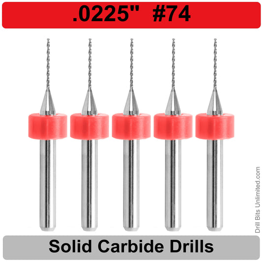 .0225" #74 - Drill Bits - FIVE Piece Set with 1/8" Shanks Solid Carbide