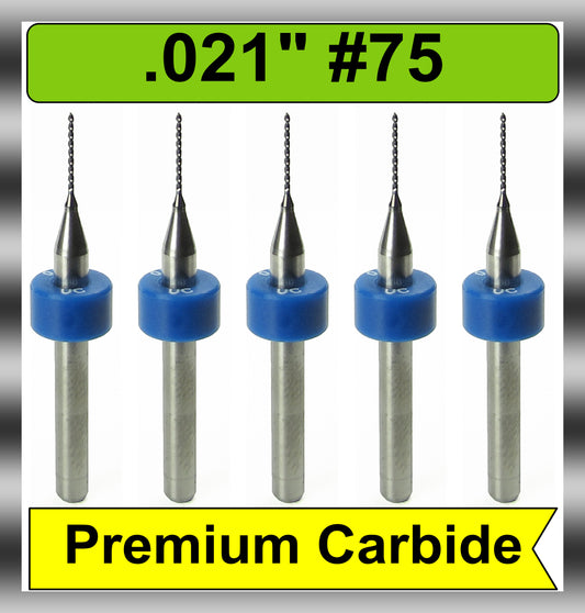 .021" #75 - Drill Bits - FIVE Piece Set with 1/8" Shanks Solid Carbide