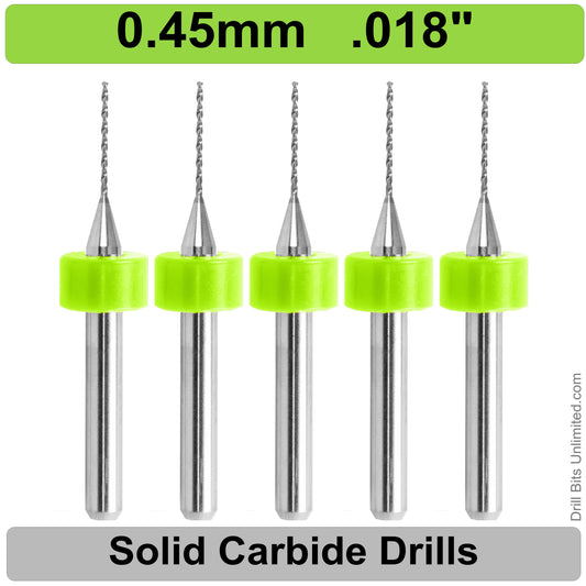 .018" .45mm #77 - Drill Bits - FIVE Piece Set with 1/8" Shanks Solid Carbide