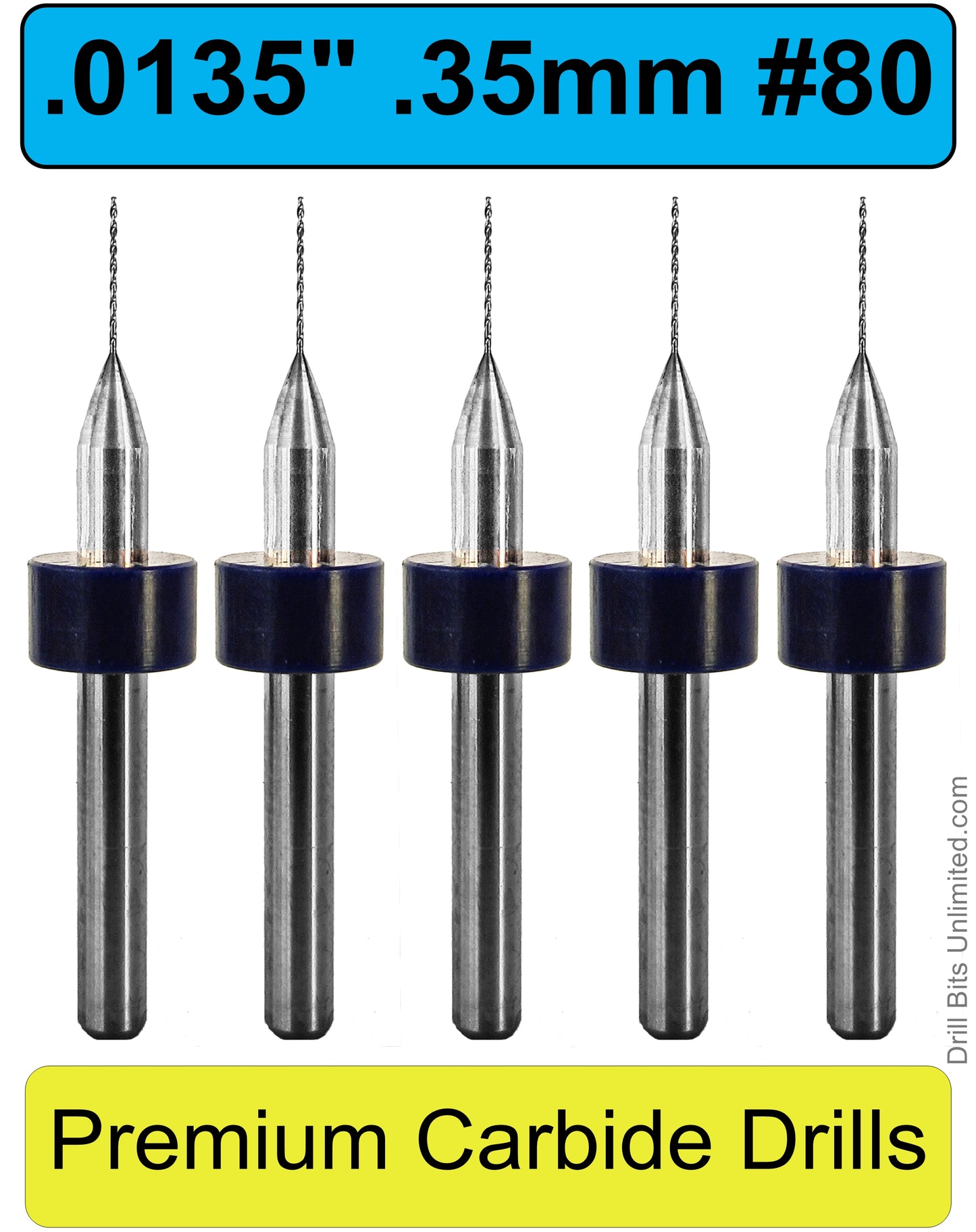 .0135" .35mm  #80 - Drill Bits - FIVE Piece Set with 1/8" Shanks Solid Carbide