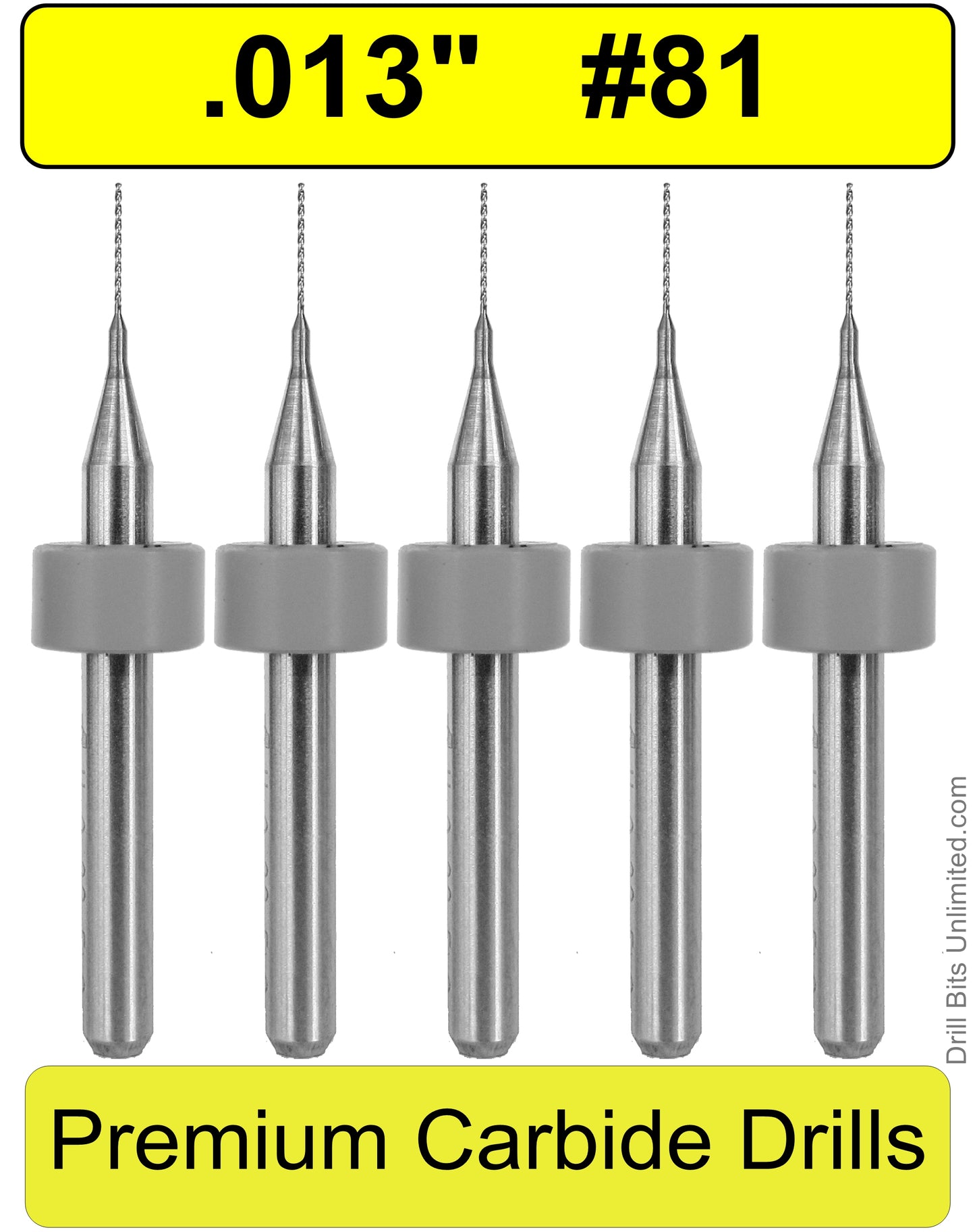 .013"  #81 - Drill Bits - FIVE Piece Set with 1/8" Shanks Solid Carbide