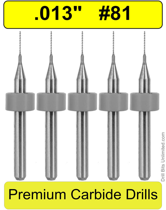 .013"  #81 - Drill Bits - FIVE Piece Set with 1/8" Shanks Solid Carbide