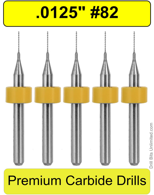 .0125"  #82 - Drill Bits - FIVE Piece Set with 1/8" Shanks Solid Carbide