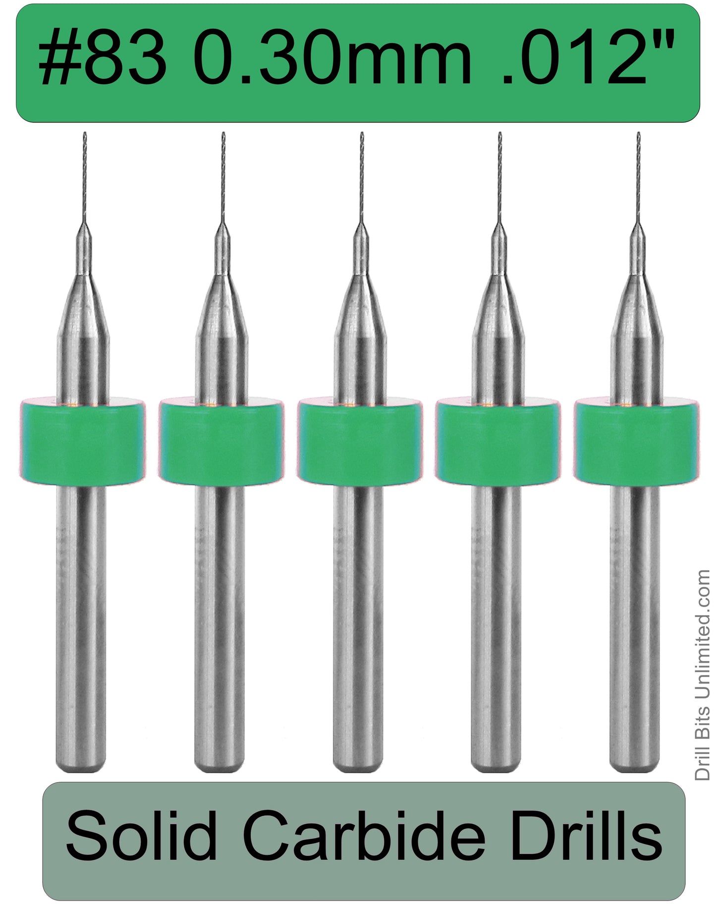 .012" .3mm #83 - Drill Bits - FIVE Piece Set with 1/8" Shanks Solid Carbide .30mm