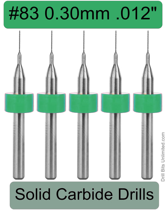 .012" .3mm #83 - Drill Bits - FIVE Piece Set with 1/8" Shanks Solid Carbide .30mm