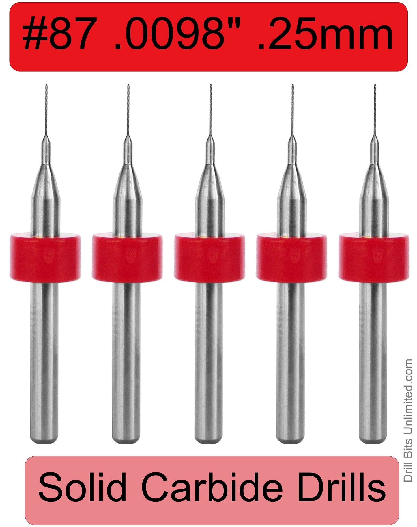 .010" (.0098") .25mm #87 - Drill Bits - FIVE Piece Set with 1/8" Shanks Solid Carbide