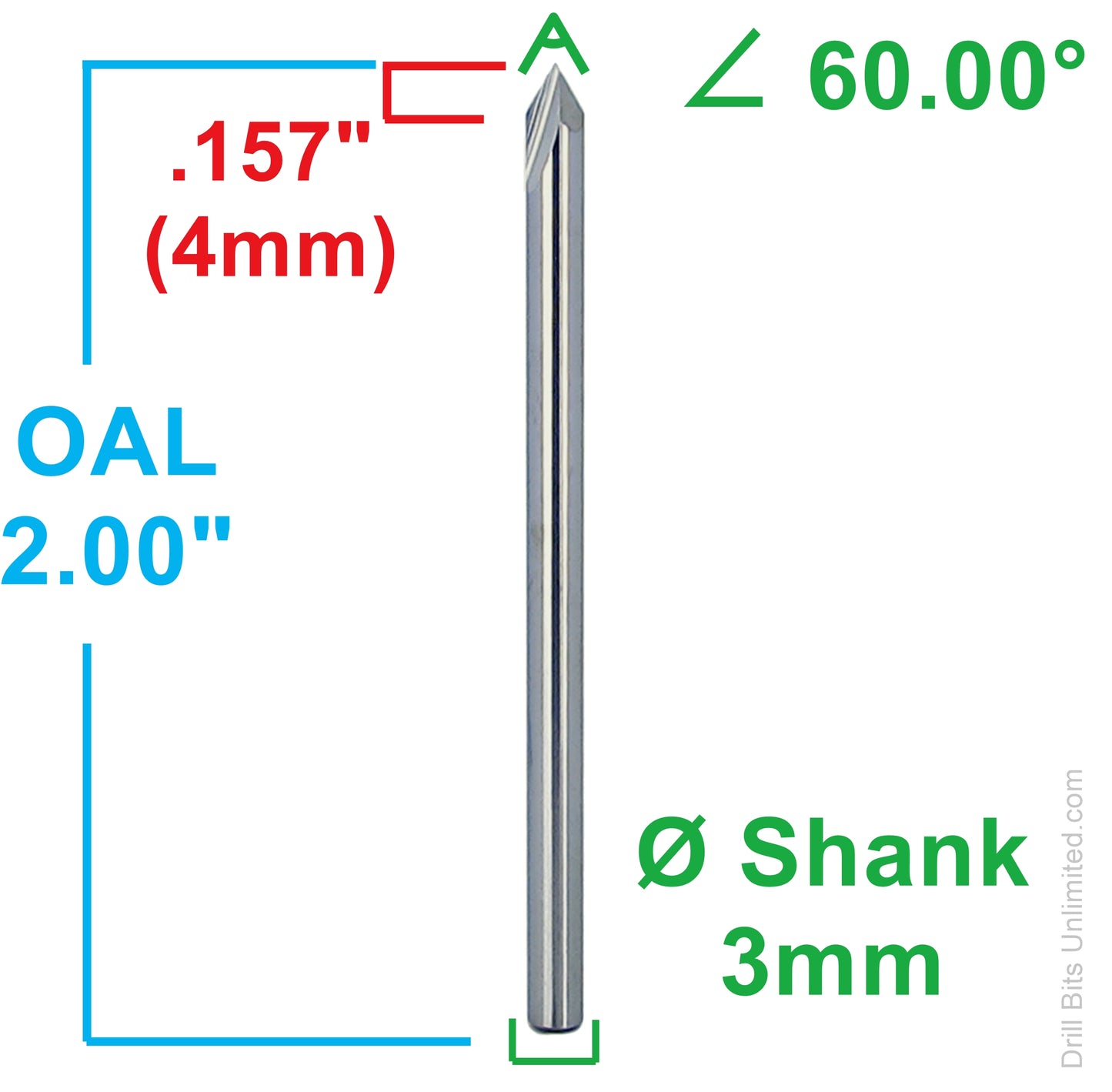 60° Carbide Chamfer Mill, 3mm Shank, 2-Flute, 2.00" OAL | CM105
