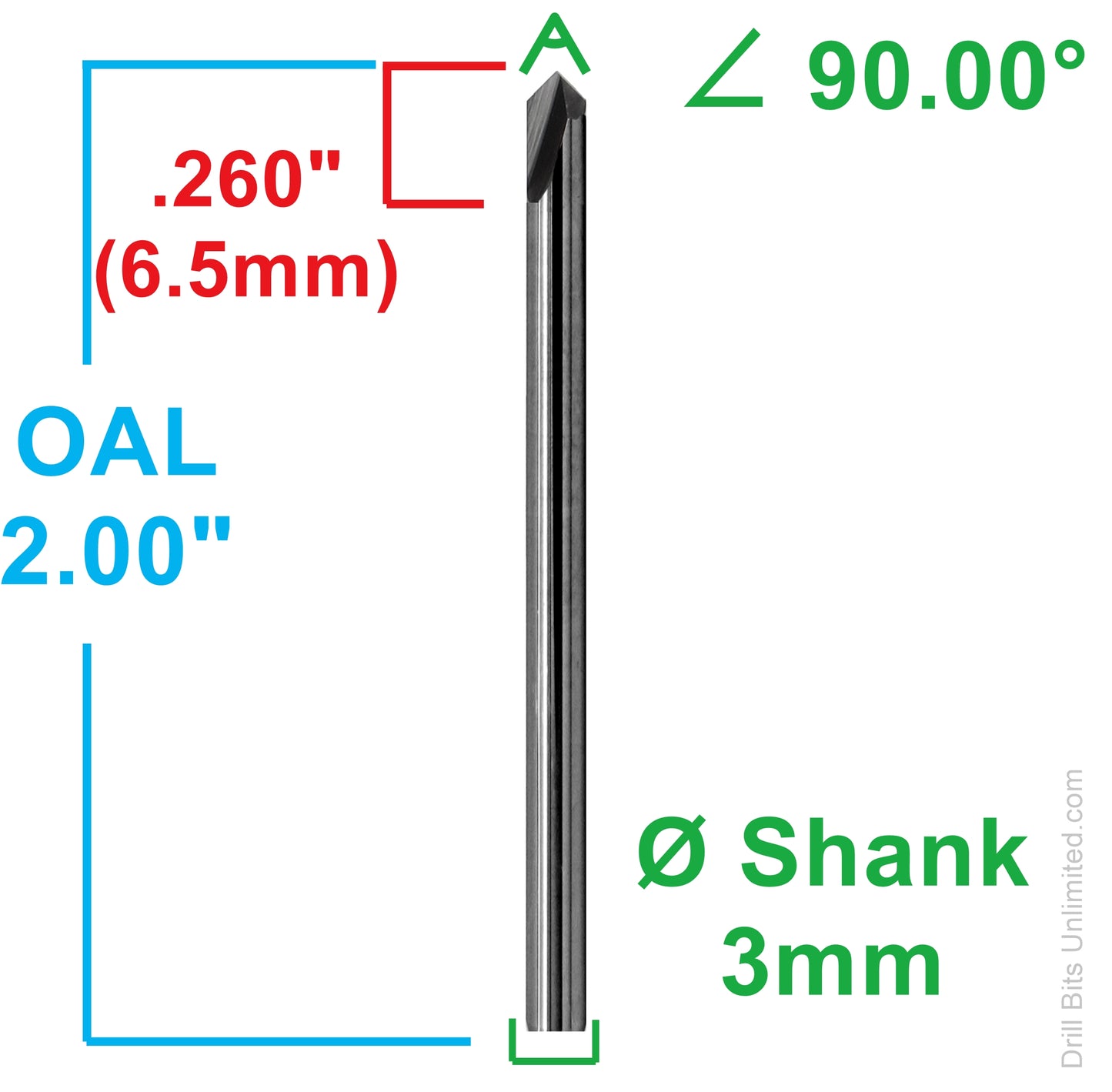 90° Carbide Chamfer Mill, 3mm Shank, 2-Flute, 2.00" OAL | CM106