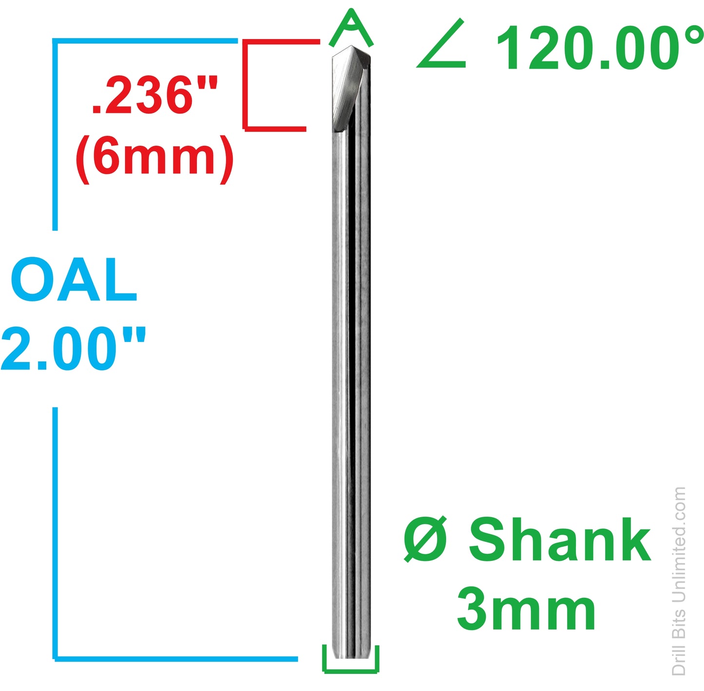 120° Carbide Chamfer Mill, 3mm Shank, 2-Flute, 2.00" OAL | CM107