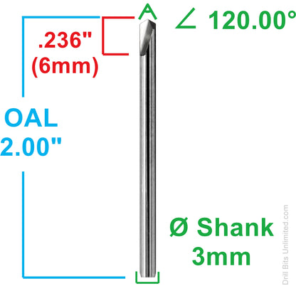 120° Carbide Chamfer Mill, 3mm Shank, 2-Flute, 2.00" OAL | CM107