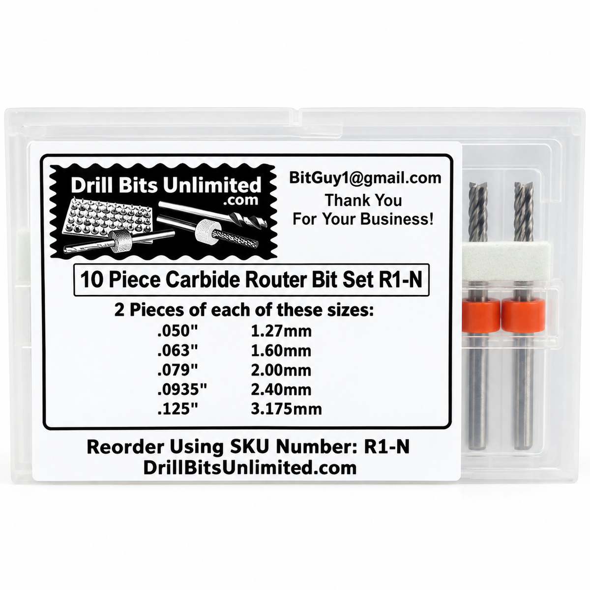 .0500"–.1250" / 1.25–3.175mm Kyocera Diamond Flute PCB Router Bit Set – Fish Tail – 10 Pc – R1-N