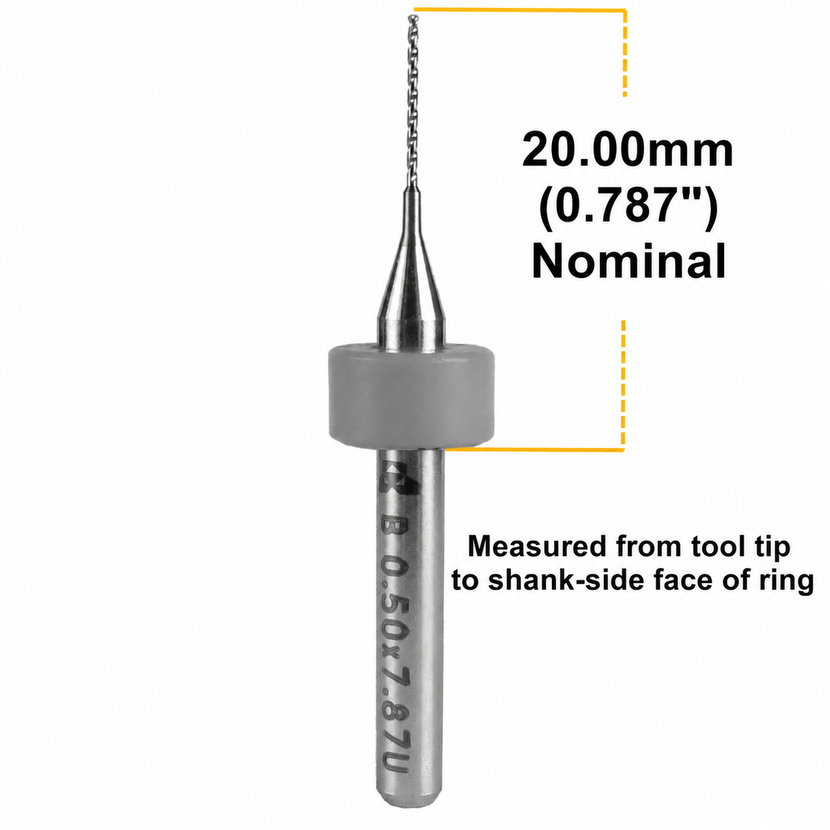 0.50mm (.0197") x .310" FL Carbide PCB Drill – 20mm LPKF Ring – 1 or 5 Pack
