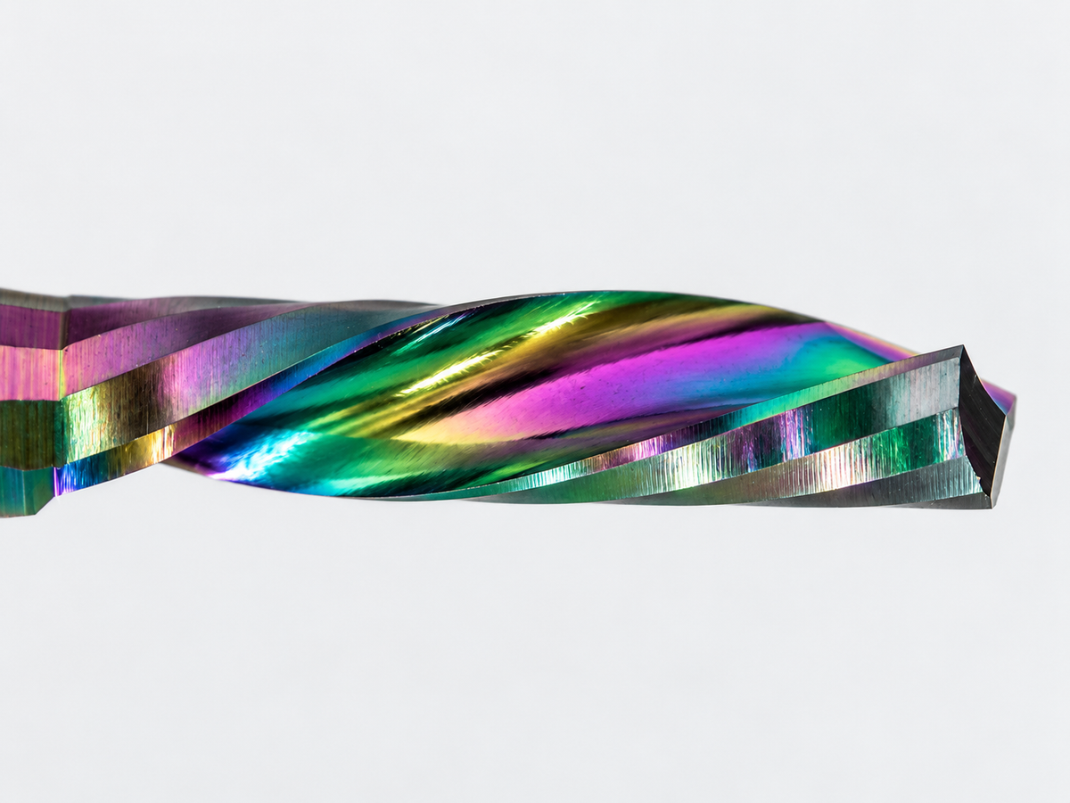 0.0984" (2.5mm) x 15mm LOC Rainbow DLC Single O-Flute Carbide End Mill, Down Cut, 1/8" Shank | MO-176