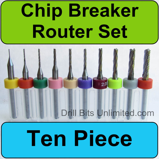 Ten Size Chip Breaker Flute Router Variety Kit Ten Sizes/ Ten Pieces for G10 FR4 Fiberglass Ceramics CBR-V1