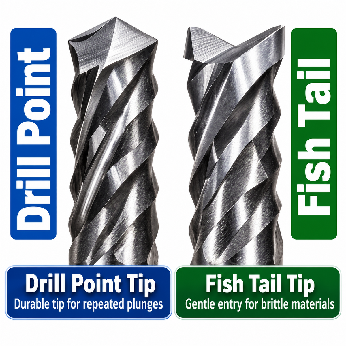 10-Piece Lightly Used Carbide Chip Breaker PCB Router Set – .0500" to .0945" – Fish Tail & Drill Point – URCV10