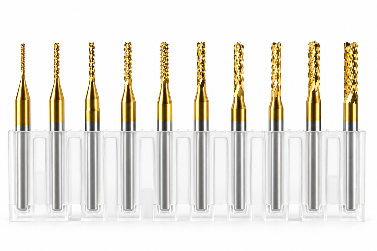 10 Pc Titanium Coated Diamond Flute PCB Router Bit Set, Fish Tail, 1/8" Shank | RSET-100