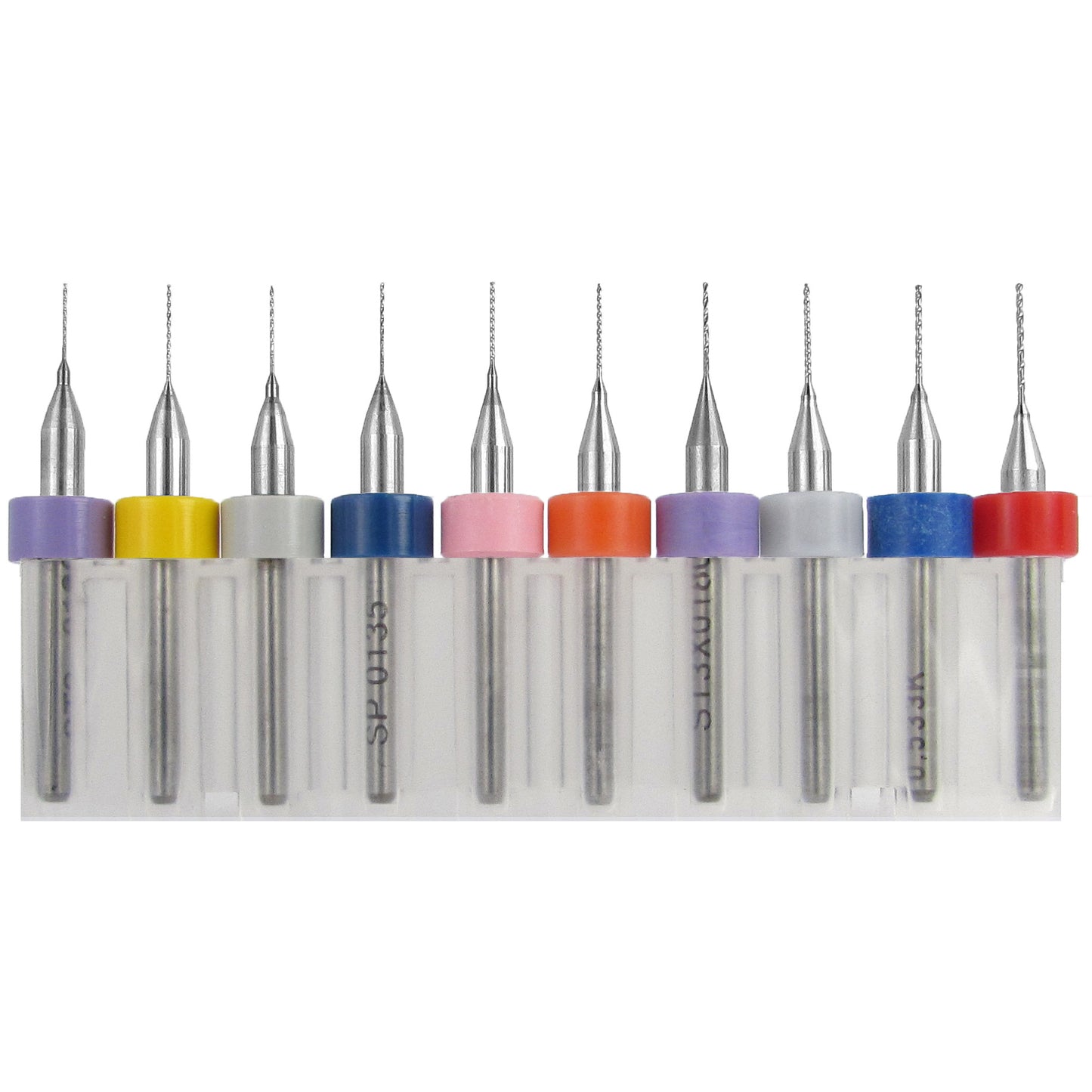 10-piece incremental solid carbide drill bit set .012 to .0225 inch with 1/8 inch shanks 