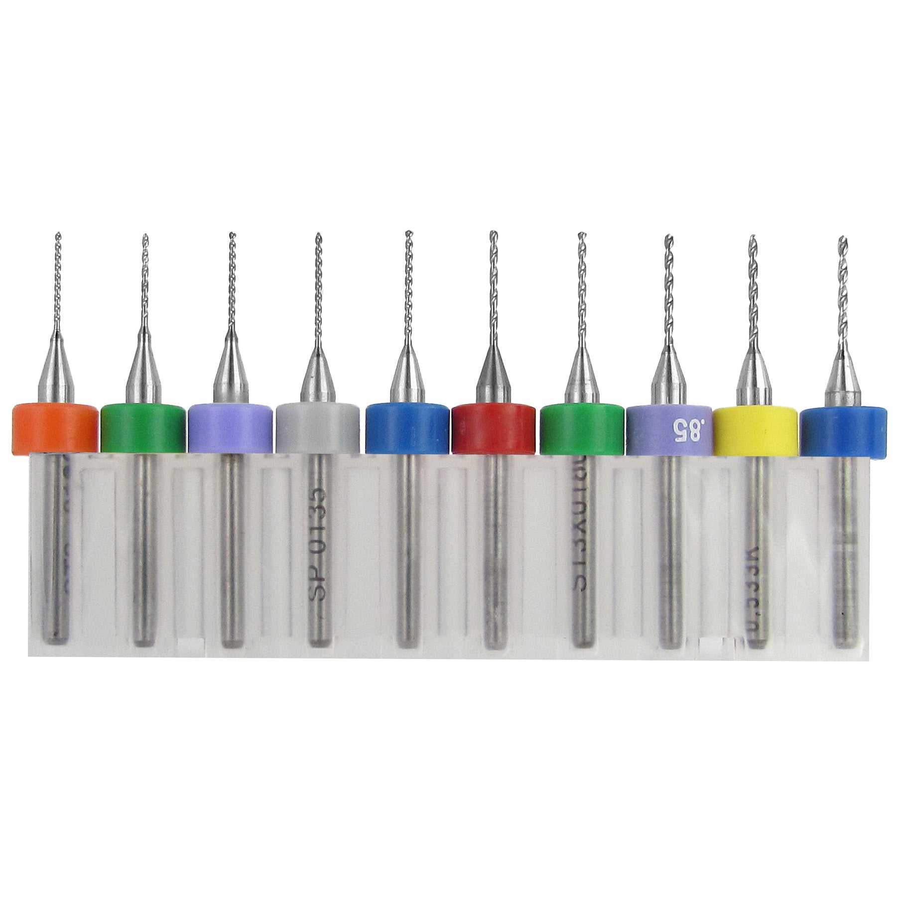 10-piece incremental solid carbide drill bit set .024 to .036 inch with 1/8 inch shanks 