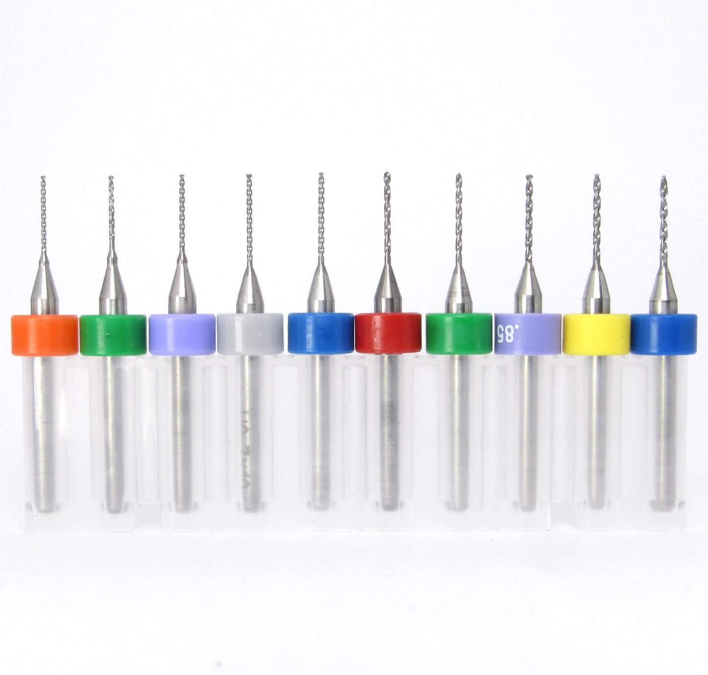 10 piece new carbide drill bit set with sizes from .0240 to .0360 inch