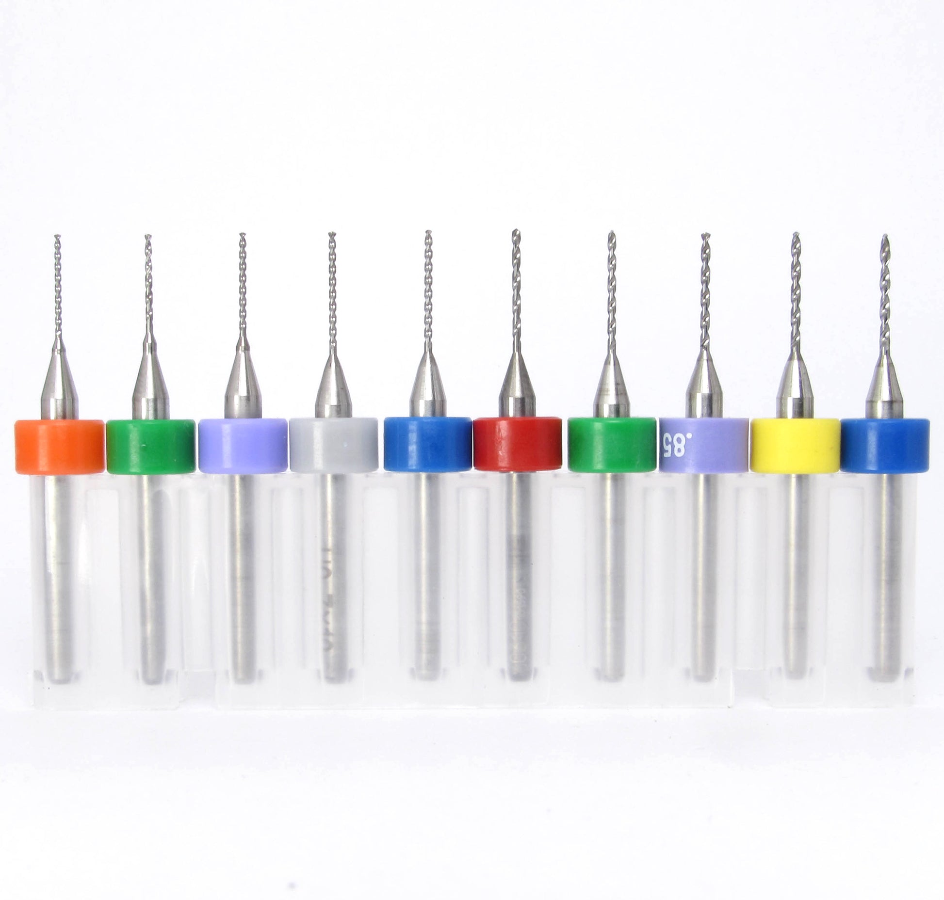 10 piece new carbide drill bit set with sizes from .0240 to .0360 inch