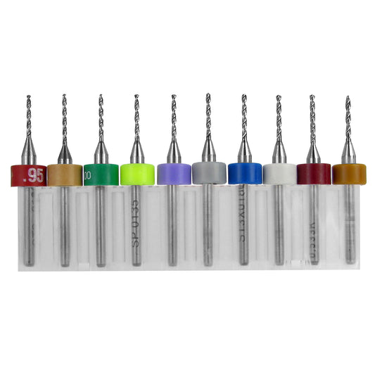 10-piece incremental solid carbide drill bit set .037 to .0465 inch with 1/8 inch shanks 