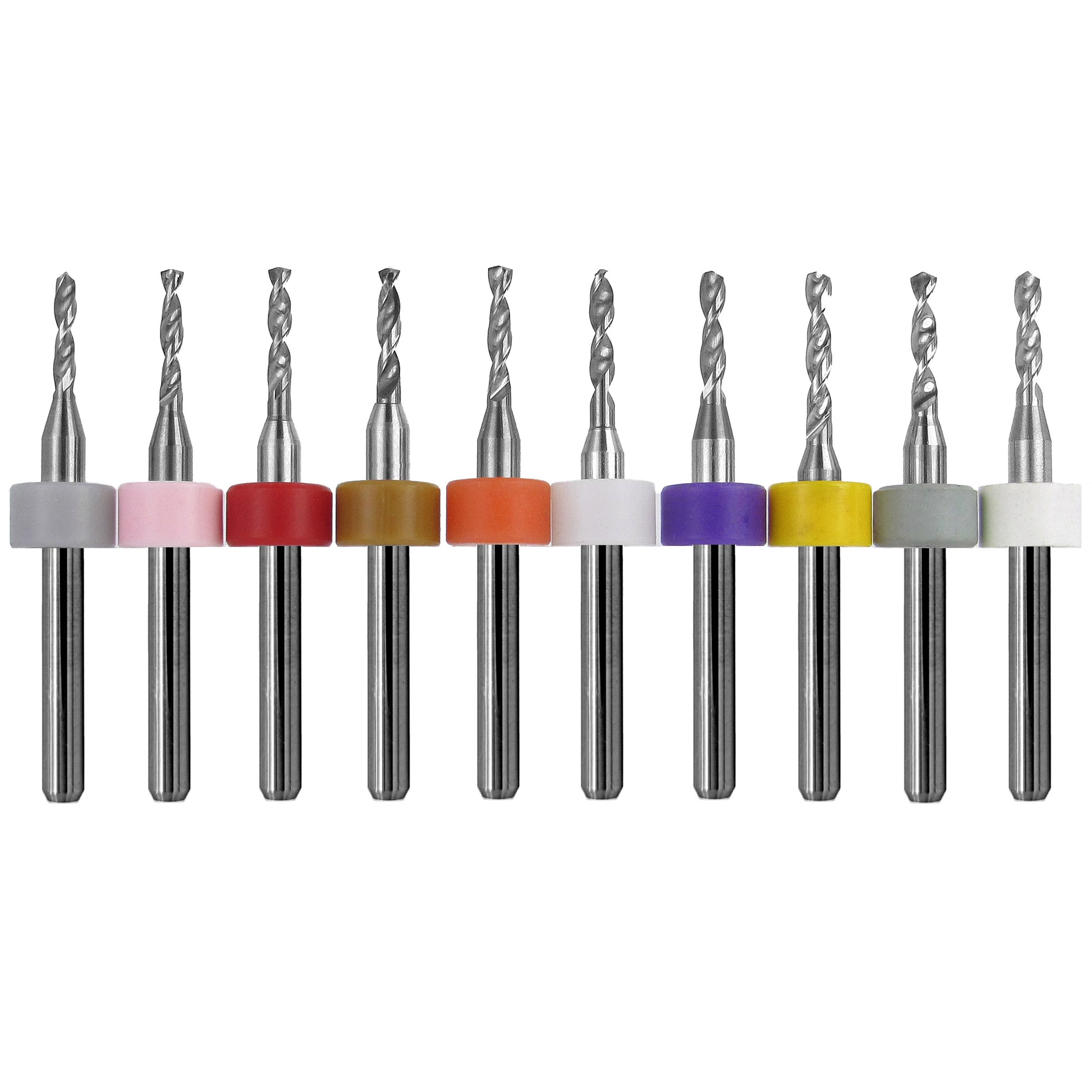 10-piece incremental solid carbide drill bit set .065 to .0781 inch with 1/8 inch shanks 