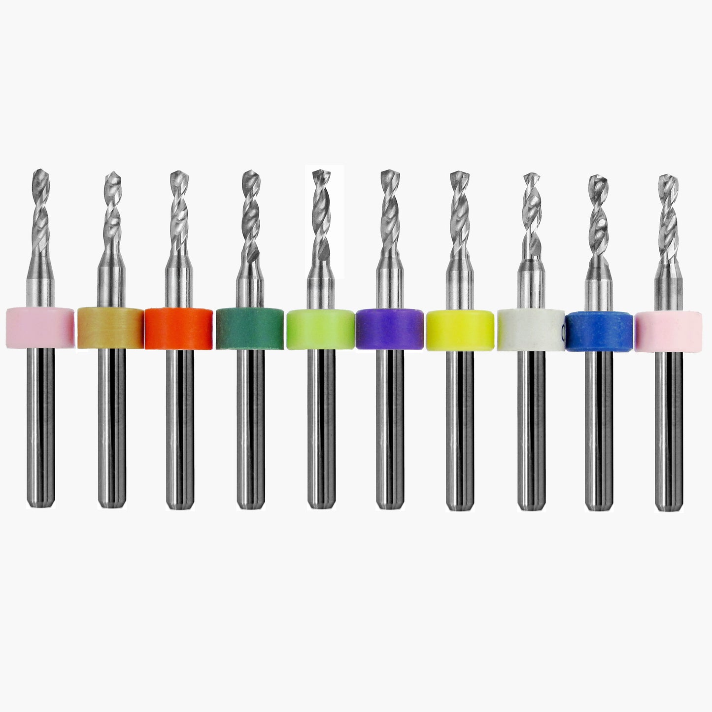 10-piece incremental solid carbide drill bit set .0787 to .089 inch with 1/8 inch shanks