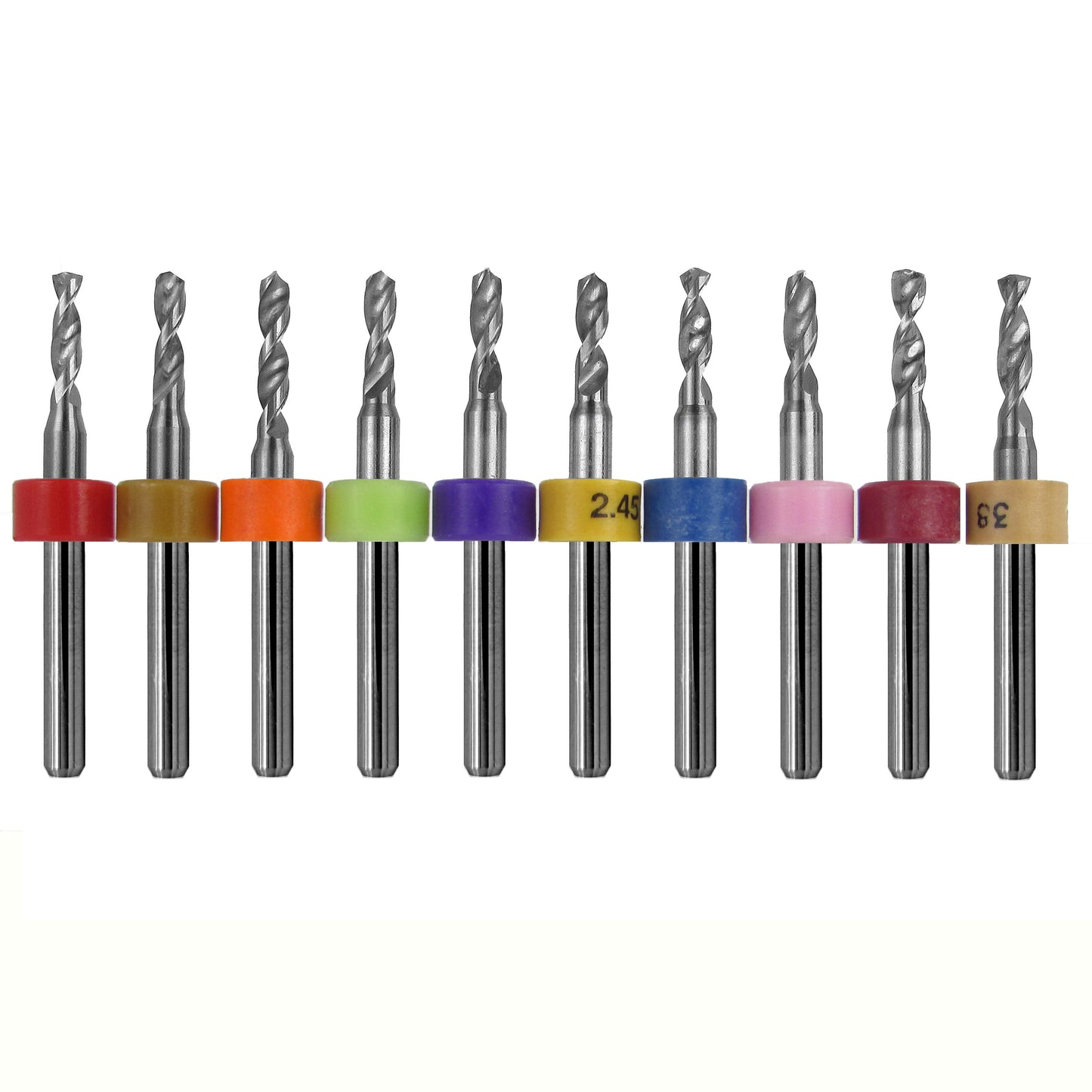 10-piece incremental solid carbide drill bit set .0906 to .1015 inch with 1/8 inch shanks 